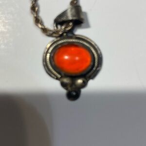 Signed Navajo Ted Ott Sterling Silver 925 and Carnelian Pendant Necklace